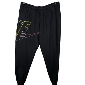 Nike Mens XXL Black Jogger Sweatpants Rainbow Logo Stretchy Pull On Bottoms Pant